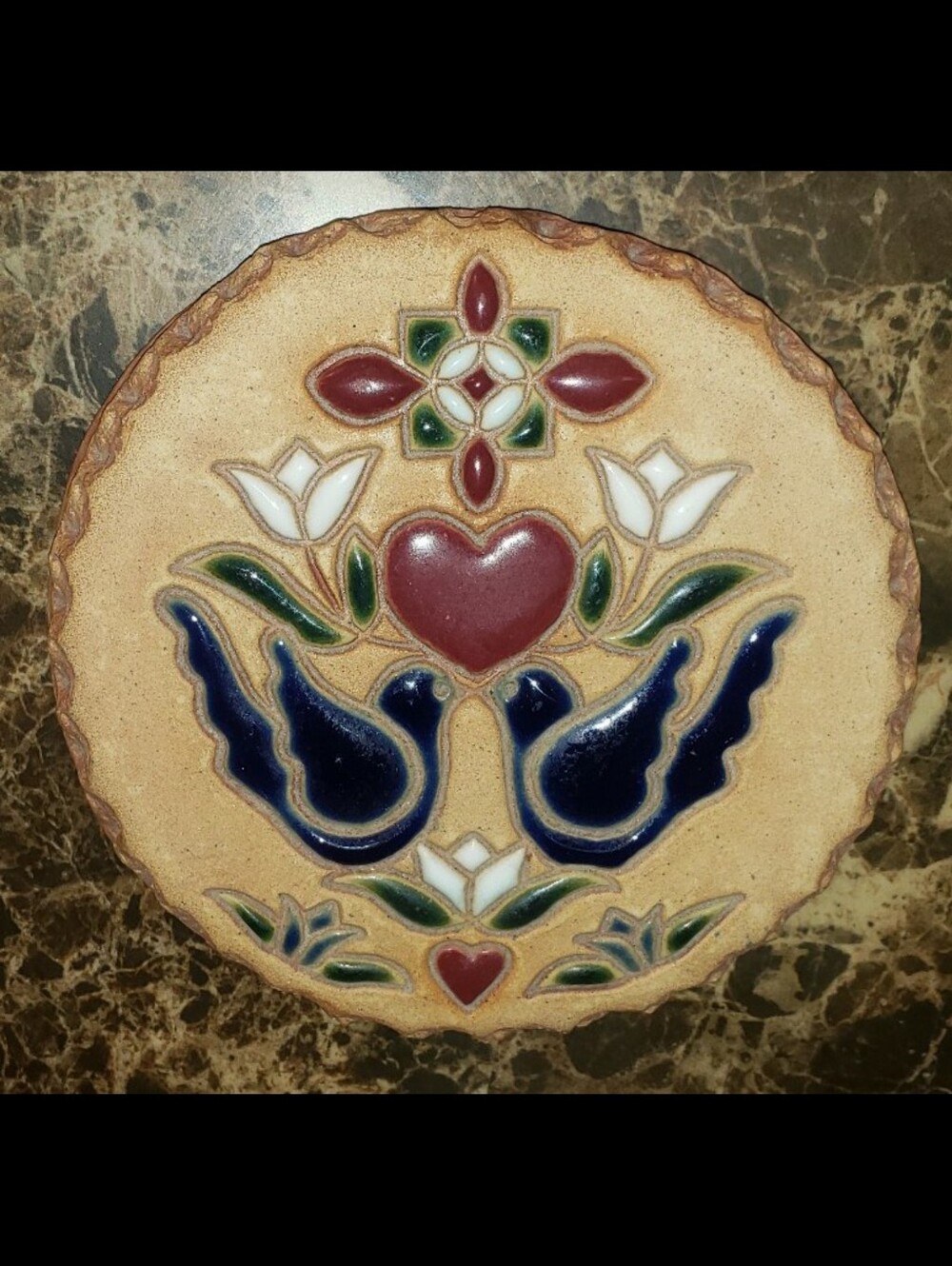Jane Ashley Vintage Art Pottery Love Bird Trivet